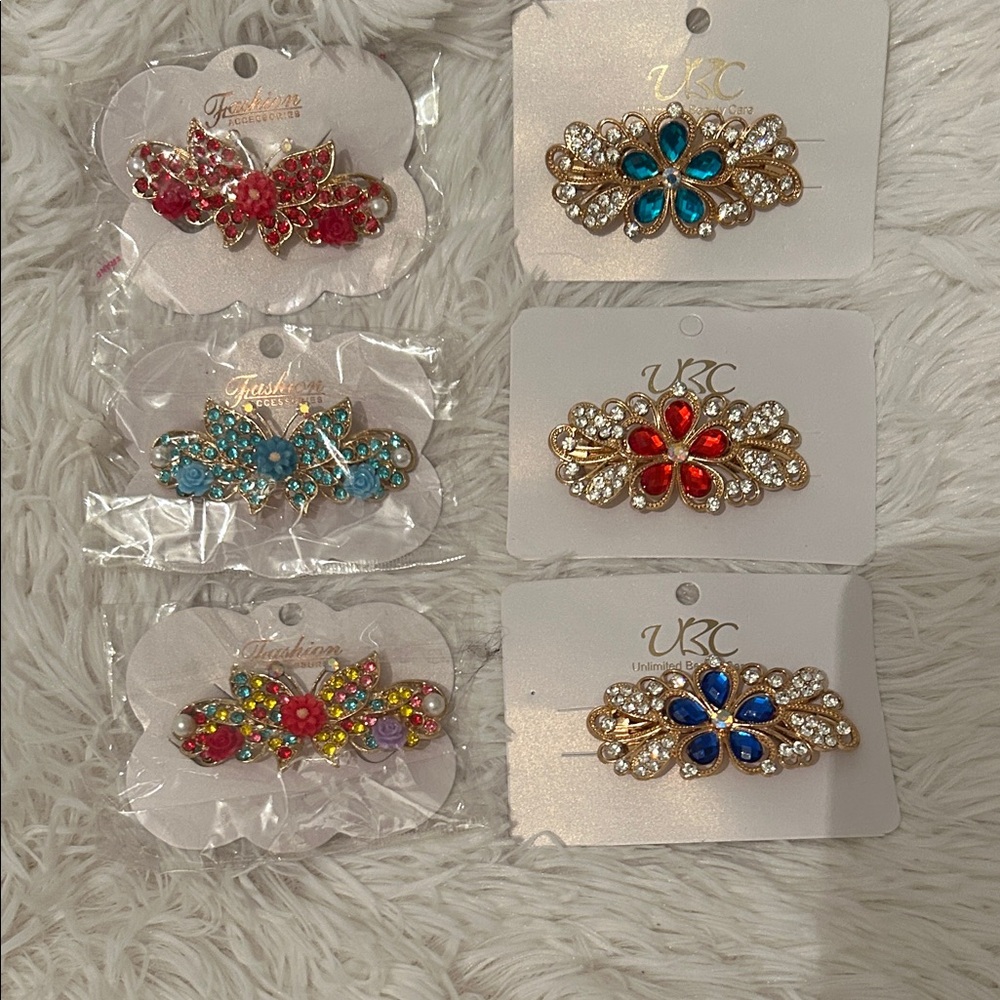 Bundle Women's Decorative Hair Clips - Red, Blue, Gold Set